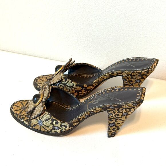 Vtg YSL Yves Saint Laurent Casablanca slide sandals chocolate canvas size 36 - Picture 3 of 12